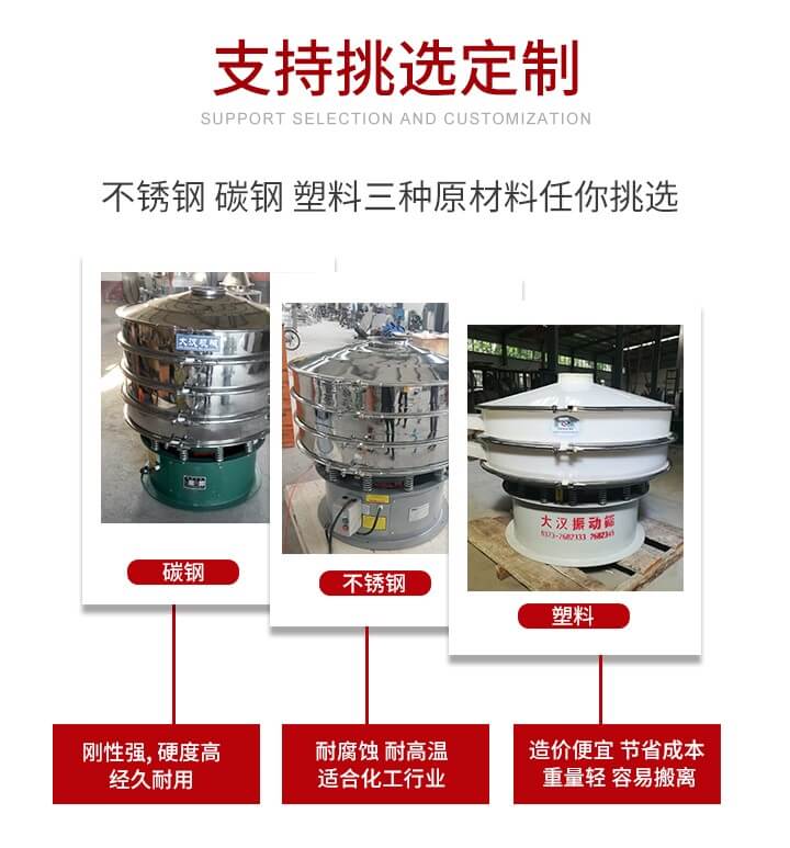 旋振篩可配置一到四層的篩網。旋振篩的篩分效率高，篩分精度高，篩分率高達96%。